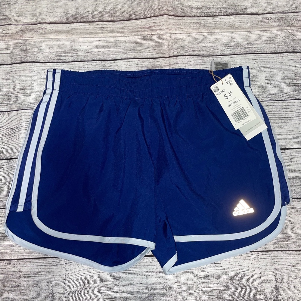 Adidas Blue and White Athletic Shorts with Retro Hem